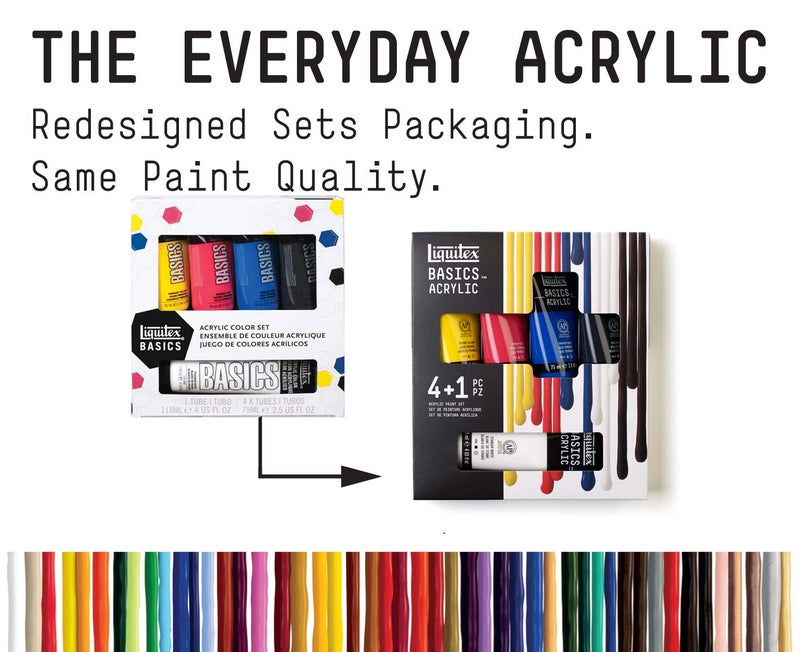 Liquitex BASICS Acrylic Paint Set, 4 x 75ml (2.4-oz), 1 x 118ml (4-oz) Essentials Paint Set - Image 2